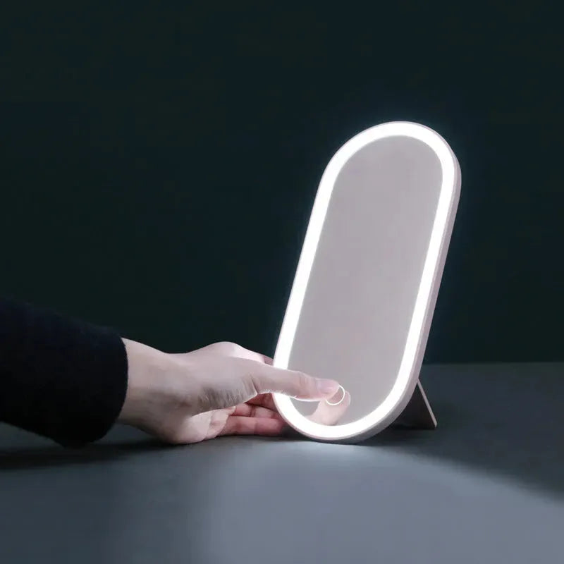 Portable Led Desk Storage Cosmetic Mirror Organizer Box With Light - Bellarte Enchanté Portable Led Desk Storage Cosmetic Mirror Organizer Box With Light