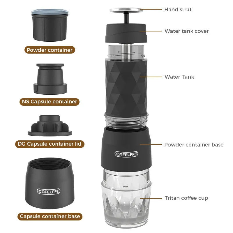 Portable Three In One Travel Hand Press Coffee Machine - Bellarte Enchanté Portable Three In One Travel Hand Press Coffee Machine