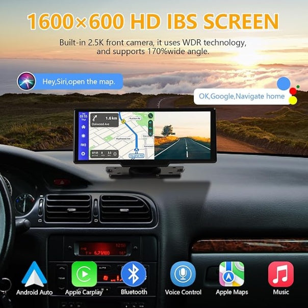 Portable Wireless Carplay With 2.5K Camera, 1080P Back Cam 9.3inches Ultra HD Android Auto Car Play Screen For Car DVR Loop Recording, Bluetooth GPS Navigation Touch Drive Screen With FM Radio System - Bellarte Enchanté Portable Wireless Carplay With 2.5K Camera, 1080P Back Cam 9.3inches Ultra HD Android Auto Car Play Screen For Car DVR Loop Recording, Bluetooth GPS Navigation Touch Drive Screen With FM Radio System