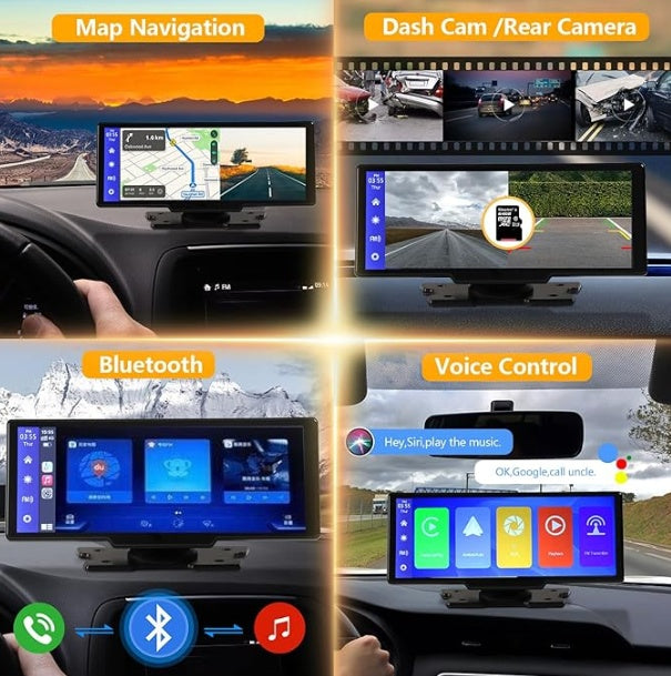 Portable Wireless Carplay With 2.5K Camera, 1080P Back Cam 9.3inches Ultra HD Android Auto Car Play Screen For Car DVR Loop Recording, Bluetooth GPS Navigation Touch Drive Screen With FM Radio System - Bellarte Enchanté Portable Wireless Carplay With 2.5K Camera, 1080P Back Cam 9.3inches Ultra HD Android Auto Car Play Screen For Car DVR Loop Recording, Bluetooth GPS Navigation Touch Drive Screen With FM Radio System