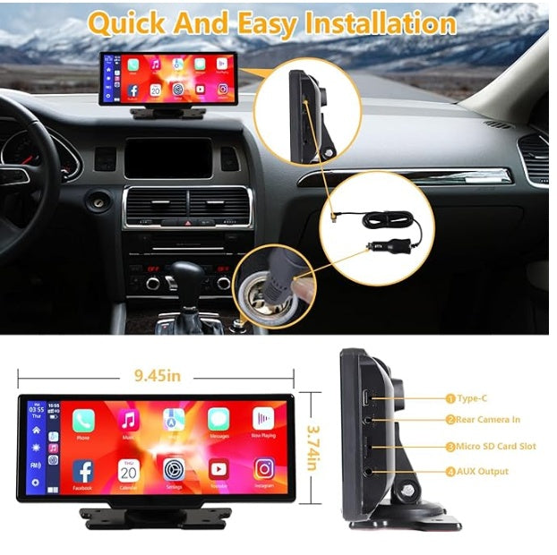 Portable Wireless Carplay With 2.5K Camera, 1080P Back Cam 9.3inches Ultra HD Android Auto Car Play Screen For Car DVR Loop Recording, Bluetooth GPS Navigation Touch Drive Screen With FM Radio System - Bellarte Enchanté Portable Wireless Carplay With 2.5K Camera, 1080P Back Cam 9.3inches Ultra HD Android Auto Car Play Screen For Car DVR Loop Recording, Bluetooth GPS Navigation Touch Drive Screen With FM Radio System