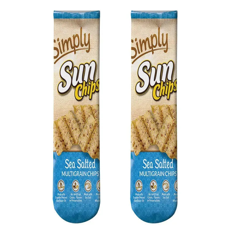 Potato Chips 3D Printed Socks Leshi Odd Zero Food Heat Transfer Stockings Printing Personality - Bellarte Enchanté Potato Chips 3D Printed Socks Leshi Odd Zero Food Heat Transfer Stockings Printing Personality