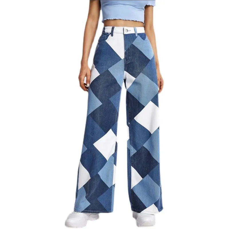Printed Denim Trousers With High Waist And Large Cylinder - Bellarte Enchanté Printed Denim Trousers With High Waist And Large Cylinder