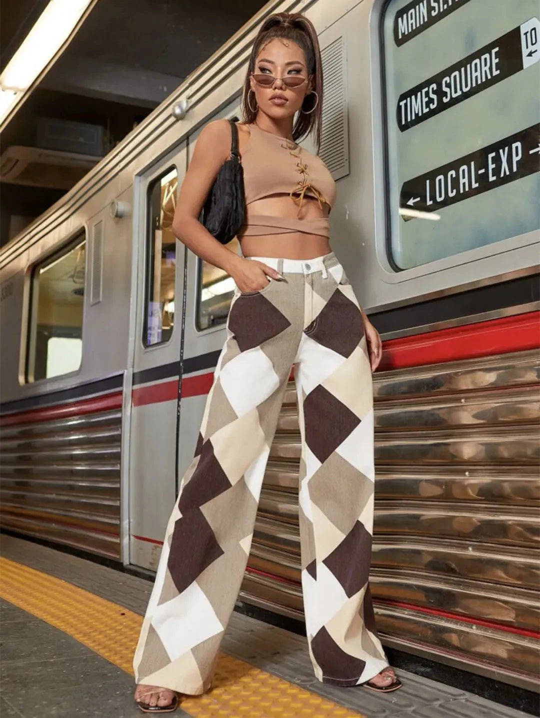 Printed Denim Trousers With High Waist And Large Cylinder - Bellarte Enchanté Printed Denim Trousers With High Waist And Large Cylinder
