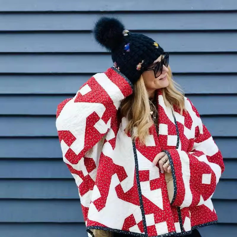 Red For Women Geometric Printed Coat - Bellarte Enchanté Red For Women Geometric Printed Coat
