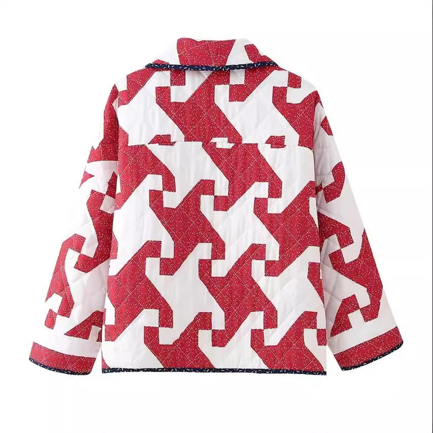 Red For Women Geometric Printed Coat - Bellarte Enchanté Red For Women Geometric Printed Coat