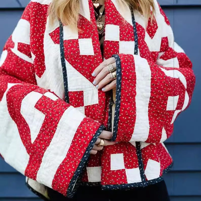 Red For Women Geometric Printed Coat - Bellarte Enchanté Red For Women Geometric Printed Coat