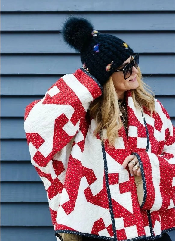 Red For Women Geometric Printed Coat - Bellarte Enchanté Red For Women Geometric Printed Coat