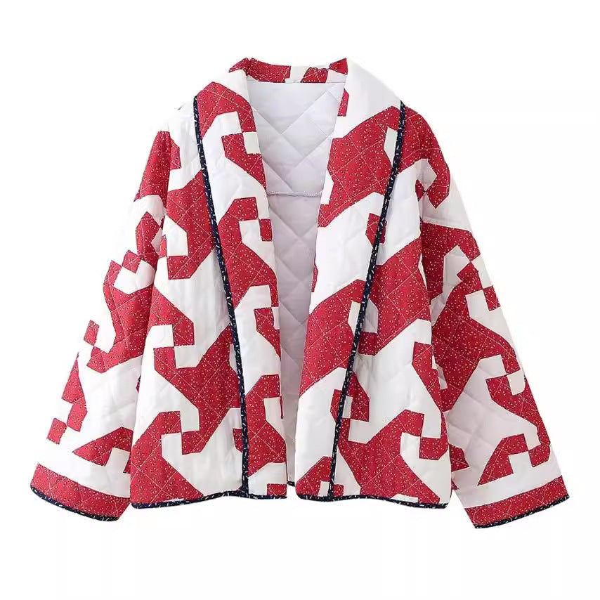 Red For Women Geometric Printed Coat - Bellarte Enchanté Red For Women Geometric Printed Coat