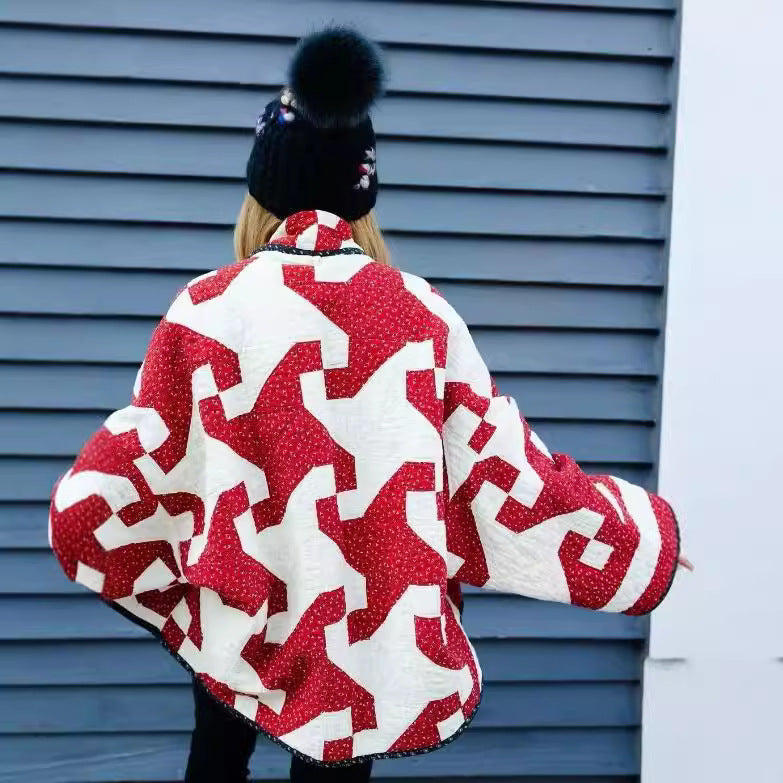 Red For Women Geometric Printed Coat - Bellarte Enchanté Red For Women Geometric Printed Coat