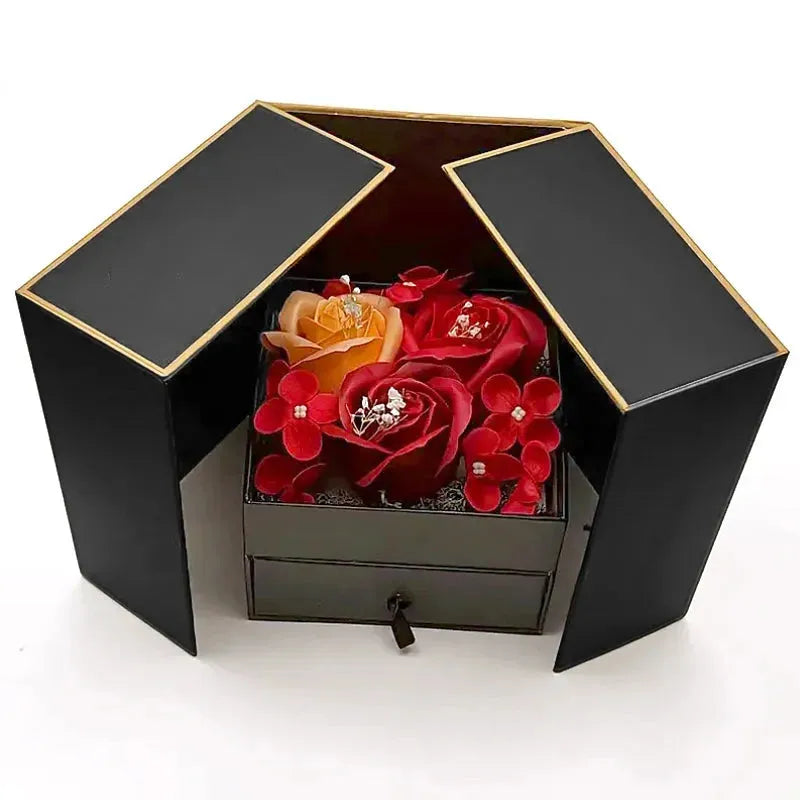Red Rose Packaging Box For Double Opening Bow Knot Door - Bellarte Enchanté Red Rose Packaging Box For Double Opening Bow Knot Door