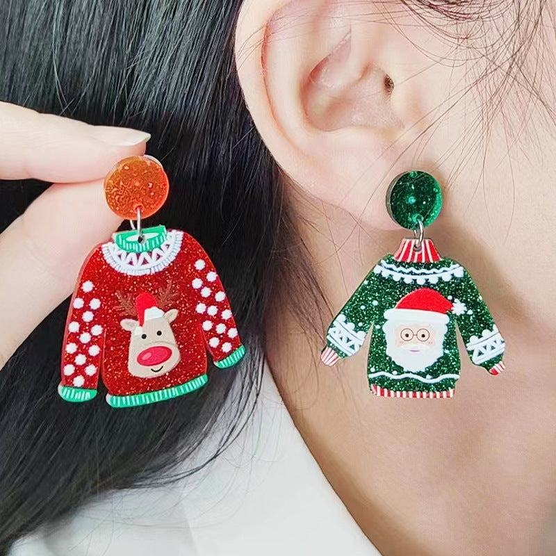 Red Sweater Christmas Earrings Cute Elk Female - Bellarte Enchanté Red Sweater Christmas Earrings Cute Elk Female