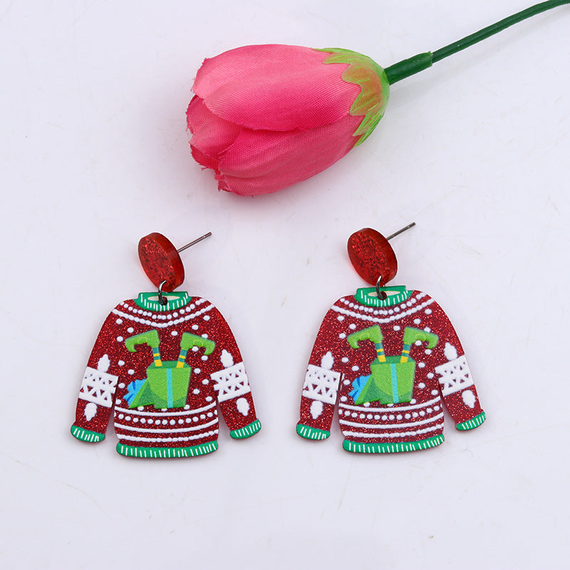Red Sweater Christmas Earrings Cute Elk Female - Bellarte Enchanté Red Sweater Christmas Earrings Cute Elk Female