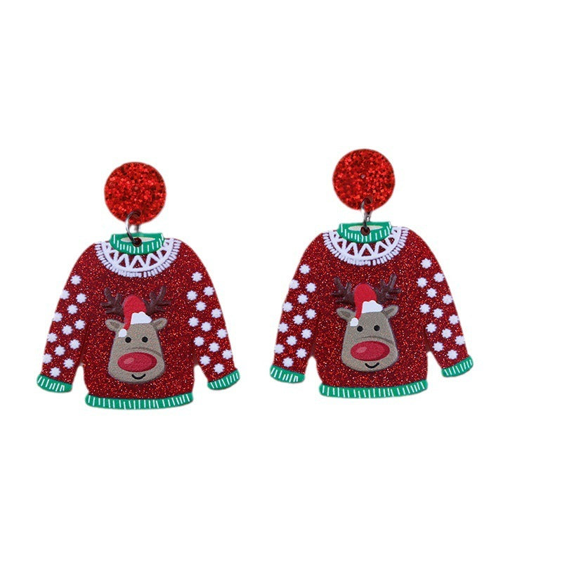 Red Sweater Christmas Earrings Cute Elk Female - Bellarte Enchanté Red Sweater Christmas Earrings Cute Elk Female