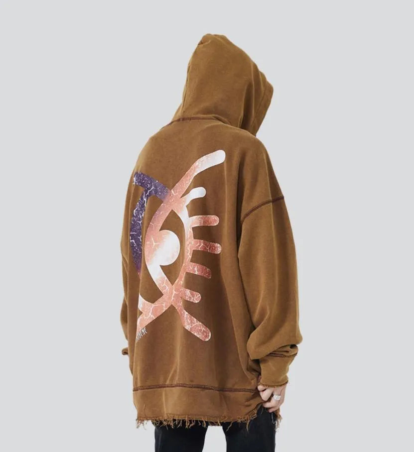 Retro American Loose Tassel Ruined Washed Dirty Hooded Sweater - Bellarte Enchanté Retro American Loose Tassel Ruined Washed Dirty Hooded Sweater