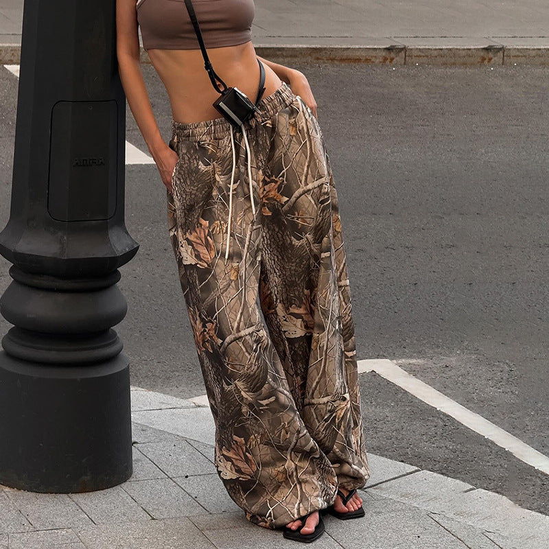 Retro Branch Print Loose Low Waist Elastic Drawstring Pants - Bellarte Enchanté Retro Branch Print Loose Low Waist Elastic Drawstring Pants