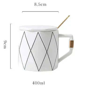 Rhombus Simple Line Ceramic Embossed Gold Water Cup - Bellarte Enchanté Rhombus Simple Line Ceramic Embossed Gold Water Cup
