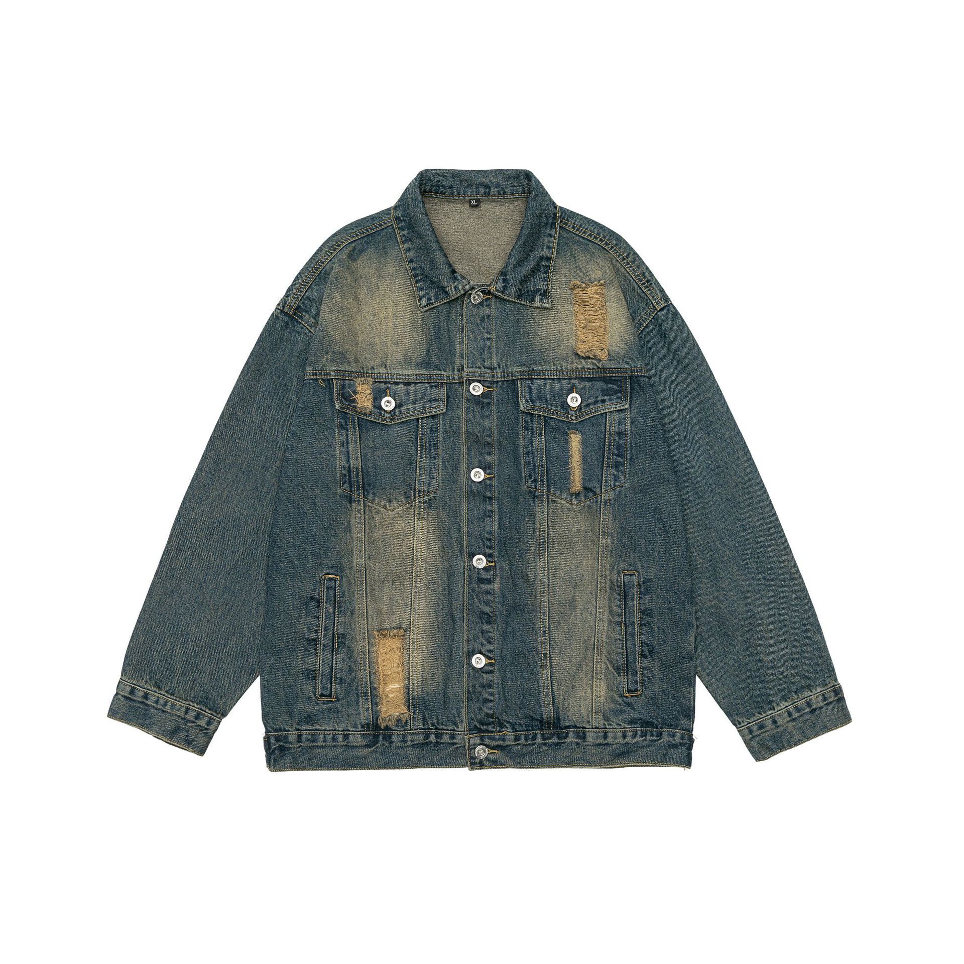 Ripped Workwear Denim Jacket American Washed Old - Bellarte Enchanté Ripped Workwear Denim Jacket American Washed Old