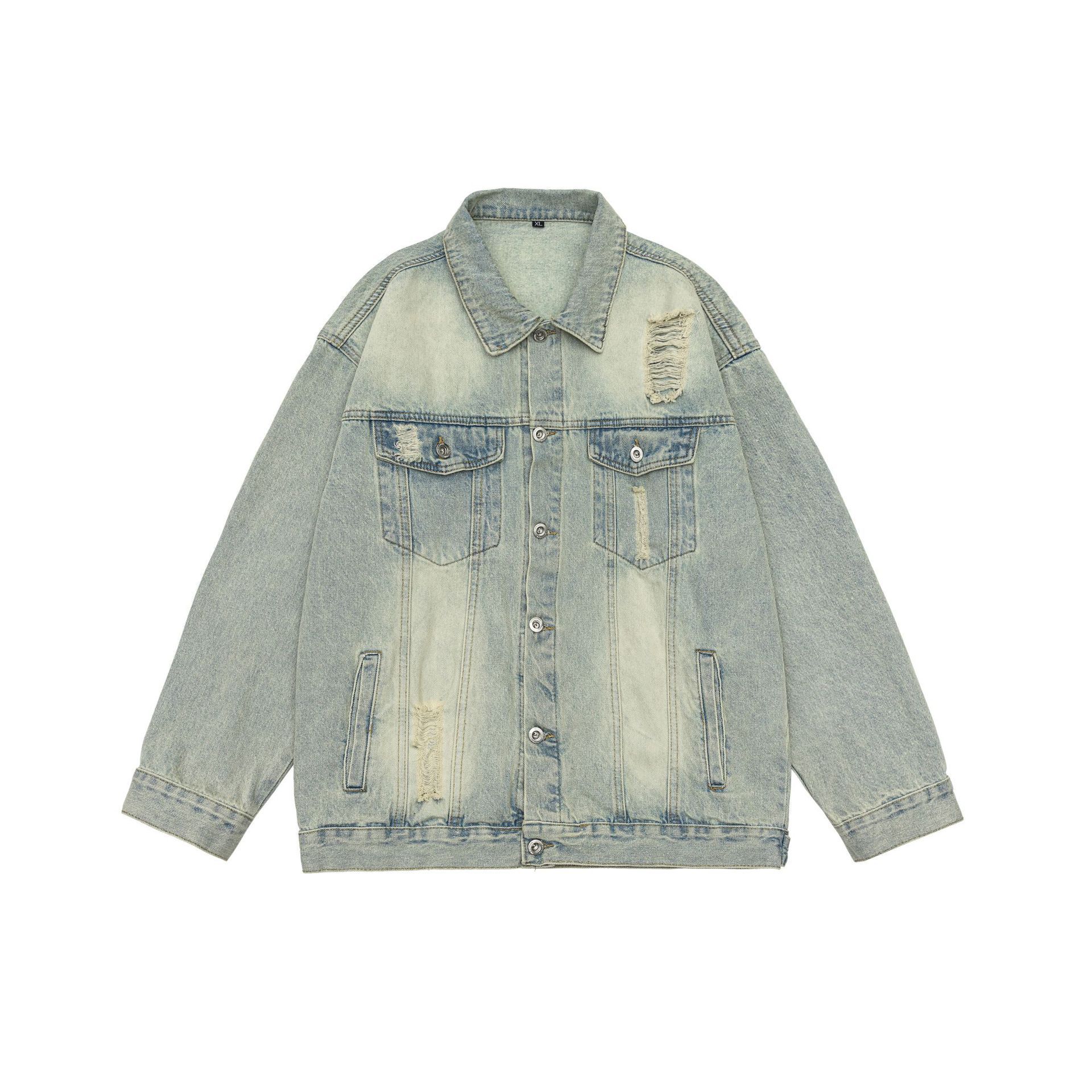 Ripped Workwear Denim Jacket American Washed Old - Bellarte Enchanté Ripped Workwear Denim Jacket American Washed Old