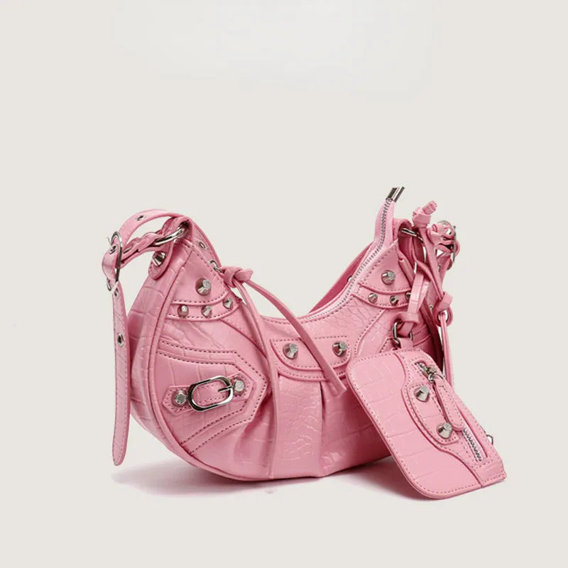 Rivet Tassel Crescent Moon Shoulder Underarm Bag - Bellarte Enchanté Rivet Tassel Crescent Moon Shoulder Underarm Bag