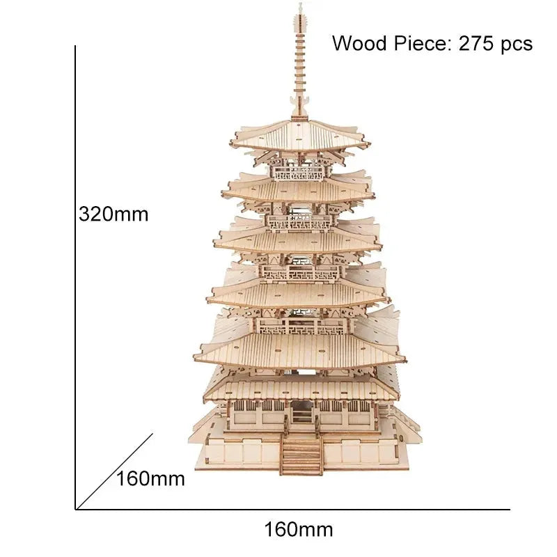 Robotime Five-storied Pagoda 3D Wooden Puzzle Toys For Children Kids Birthday Christmas Gift Home Decoration TGN02 Dropshipping - Bellarte Enchanté Robotime Five-storied Pagoda 3D Wooden Puzzle Toys For Children Kids Birthday Christmas Gift Home Decoration TGN02 Dropshipping
