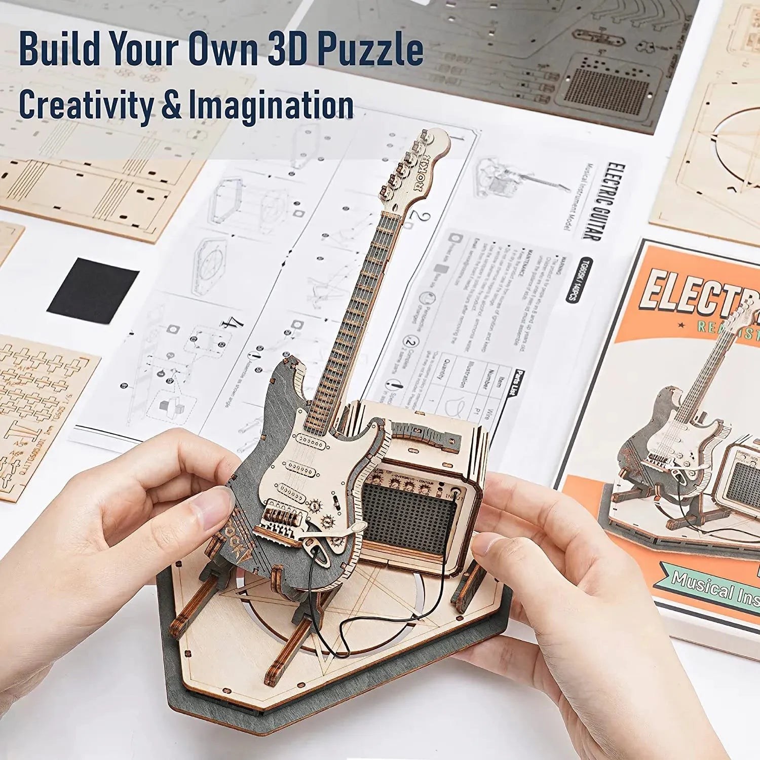 Robotime ROKR Electric Guitar Model Gift For Kids Assembly Creative Toys Building Block Set 3D Wooden Puzzle - TG605K - Bellarte Enchanté Robotime ROKR Electric Guitar Model Gift For Kids Assembly Creative Toys Building Block Set 3D Wooden Puzzle - TG605K