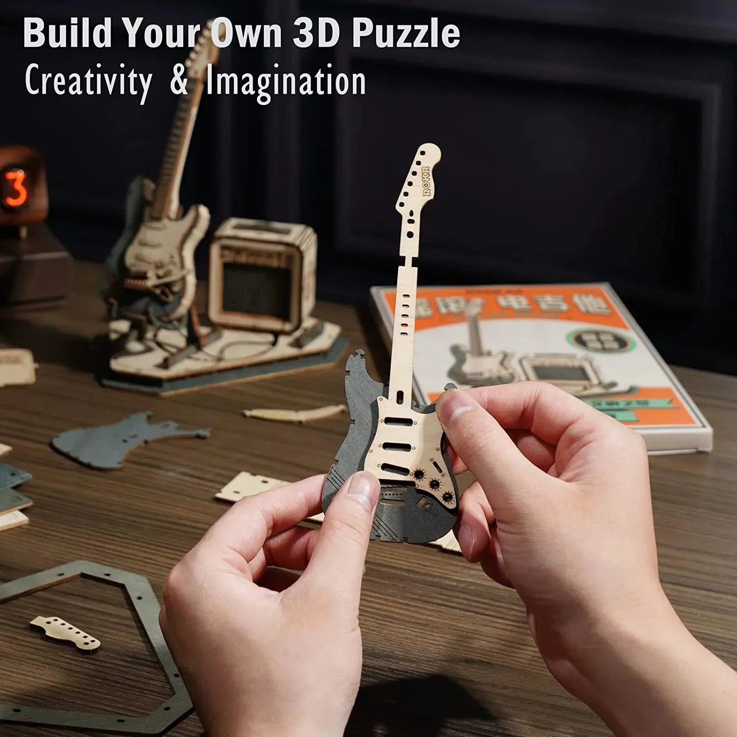 Robotime ROKR Electric Guitar Model Gift For Kids Assembly Creative Toys Building Block Set 3D Wooden Puzzle - TG605K - Bellarte Enchanté Robotime ROKR Electric Guitar Model Gift For Kids Assembly Creative Toys Building Block Set 3D Wooden Puzzle - TG605K