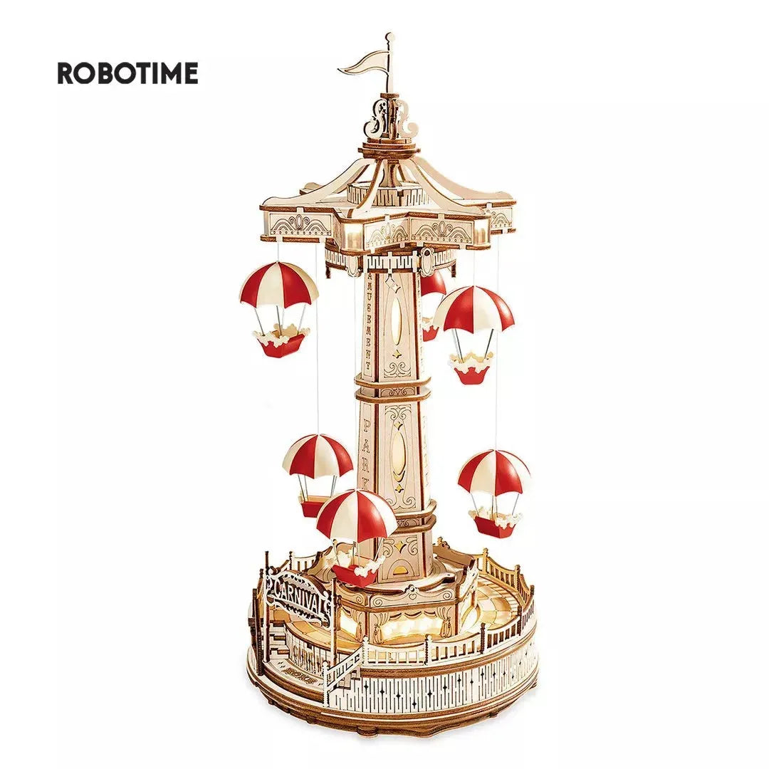 Robotime ROKR Parachute Tower DIY Music Box Moveable Magic Amusement Park For Kids Birthday Xmas Gifts 3D Wooden Puzzle - Bellarte Enchanté Robotime ROKR Parachute Tower DIY Music Box Moveable Magic Amusement Park For Kids Birthday Xmas Gifts 3D Wooden Puzzle