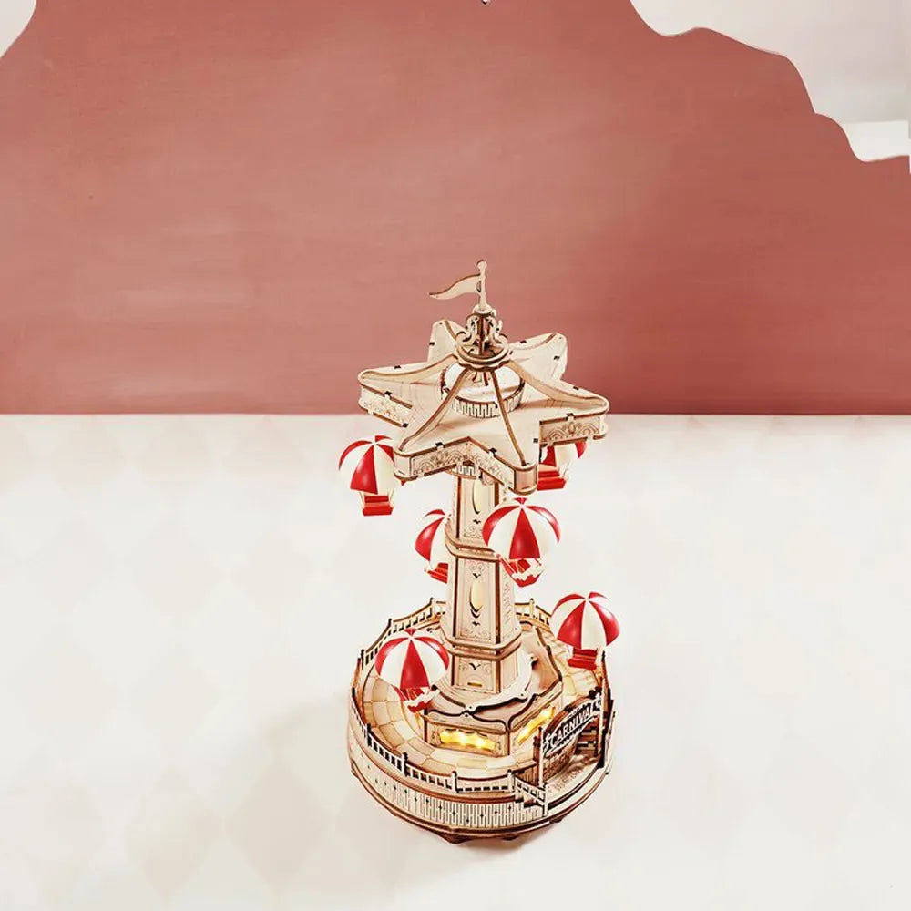 Robotime ROKR Parachute Tower DIY Music Box Moveable Magic Amusement Park For Kids Birthday Xmas Gifts 3D Wooden Puzzle - Bellarte Enchanté Robotime ROKR Parachute Tower DIY Music Box Moveable Magic Amusement Park For Kids Birthday Xmas Gifts 3D Wooden Puzzle