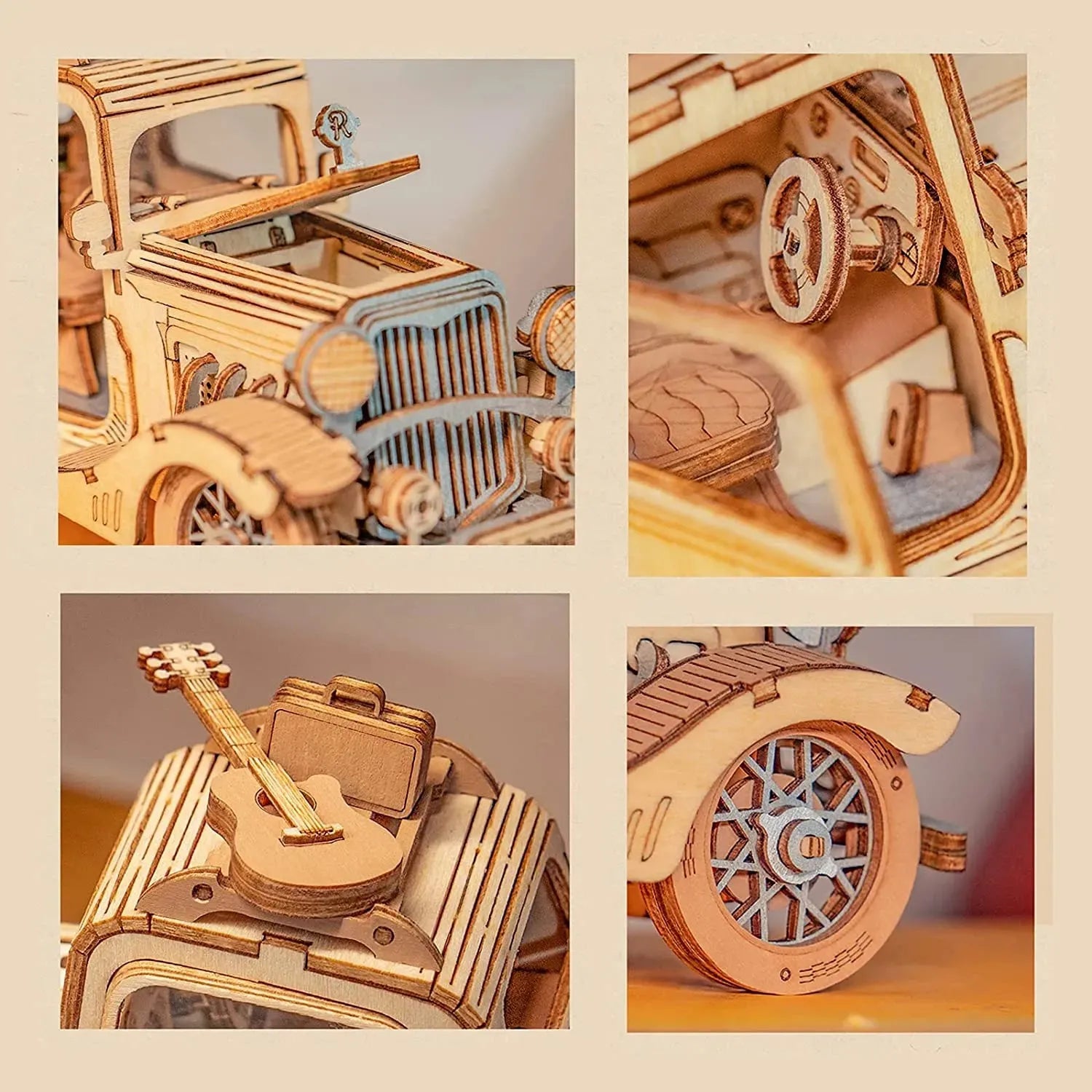 Robotime Rolife Vintage Car Model 3D Wooden Puzzle Toys For Chilidren Kids - Bellarte Enchanté Robotime Rolife Vintage Car Model 3D Wooden Puzzle Toys For Chilidren Kids
