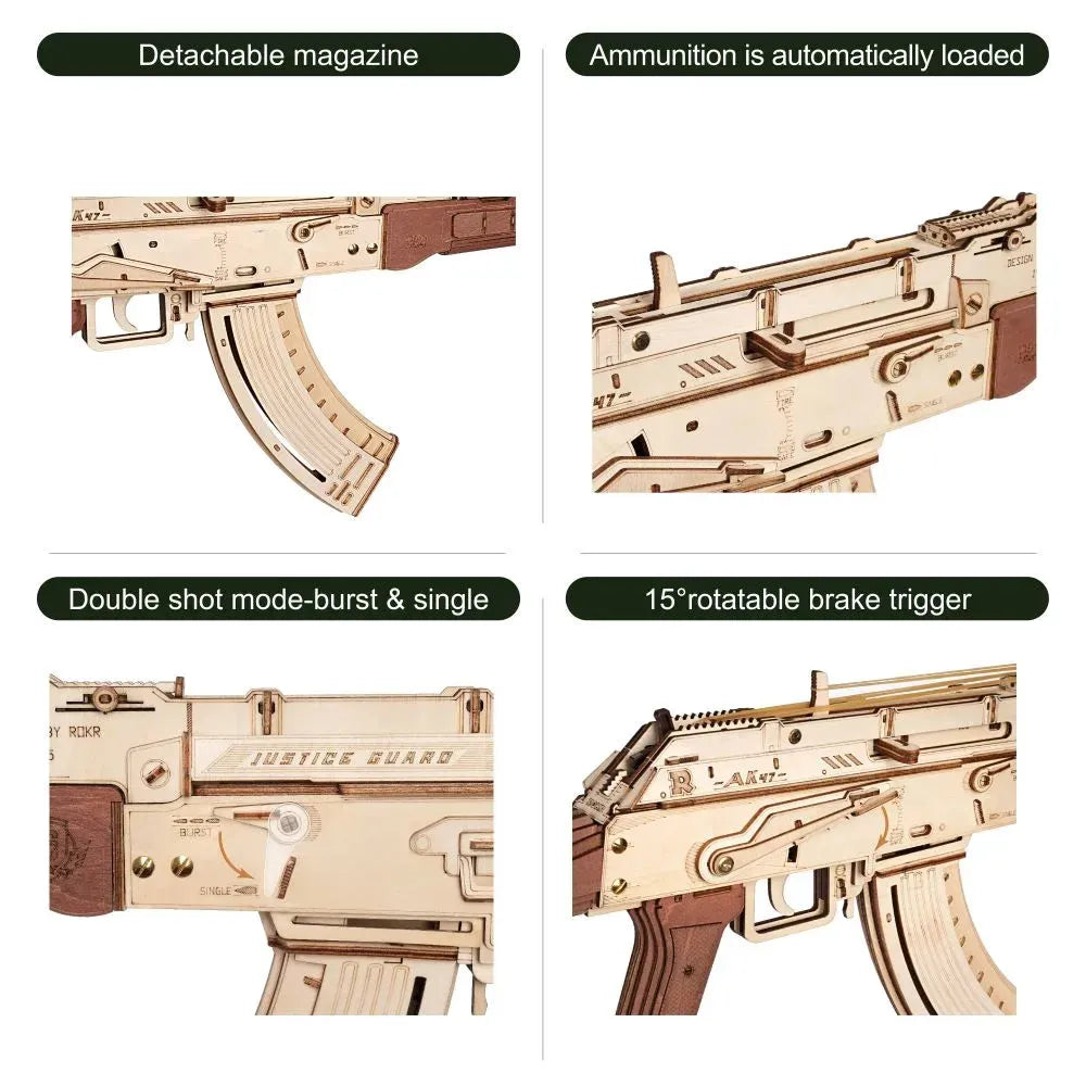 Rokr Automatic Rifle AK-47 Gift For Boys Wooden Puzzle Gun Double Firing Model - Bellarte Enchanté Rokr Automatic Rifle AK-47 Gift For Boys Wooden Puzzle Gun Double Firing Model