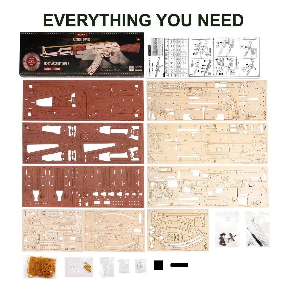Rokr Automatic Rifle AK-47 Gift For Boys Wooden Puzzle Gun Double Firing Model - Bellarte Enchanté Rokr Automatic Rifle AK-47 Gift For Boys Wooden Puzzle Gun Double Firing Model
