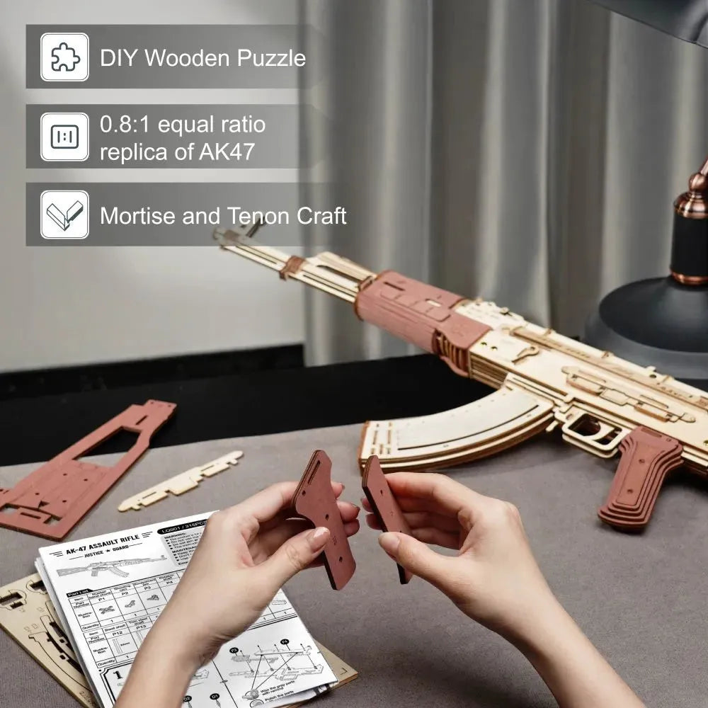 Rokr Automatic Rifle AK-47 Gift For Boys Wooden Puzzle Gun Double Firing Model - Bellarte Enchanté Rokr Automatic Rifle AK-47 Gift For Boys Wooden Puzzle Gun Double Firing Model