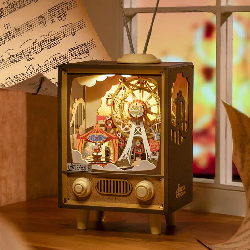 Rolife AMT01 Sunset Carnival Wooden DIY Music Box With LED Puzzle Dollhouse Gift - Bellarte Enchanté Rolife AMT01 Sunset Carnival Wooden DIY Music Box With LED Puzzle Dollhouse Gift