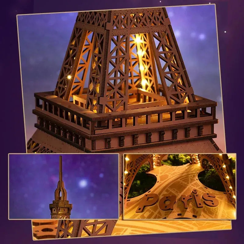 Rolife Night Of The Eiffel Tower Large Wooden Puzzle With 4 Light Shows For Gift - Bellarte Enchanté Rolife Night Of The Eiffel Tower Large Wooden Puzzle With 4 Light Shows For Gift