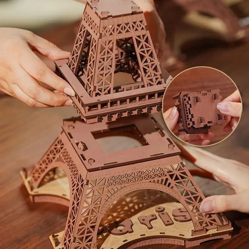 Rolife Night Of The Eiffel Tower Large Wooden Puzzle With 4 Light Shows For Gift - Bellarte Enchanté Rolife Night Of The Eiffel Tower Large Wooden Puzzle With 4 Light Shows For Gift