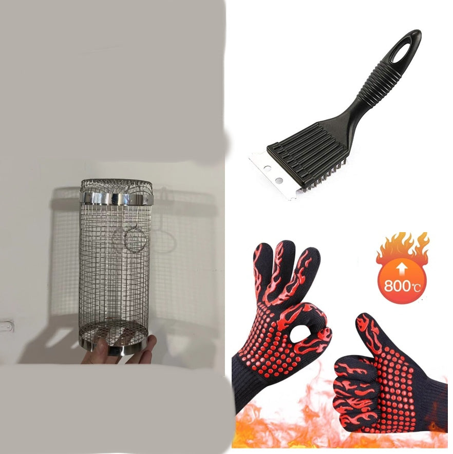 Rolling Grilling Basket Metal BBQ Barbecue Basket Net Portable Outdoor Camping Barbecue Rack Kitchen Gadgets - Bellarte Enchanté Rolling Grilling Basket Metal BBQ Barbecue Basket Net Portable Outdoor Camping Barbecue Rack Kitchen Gadgets