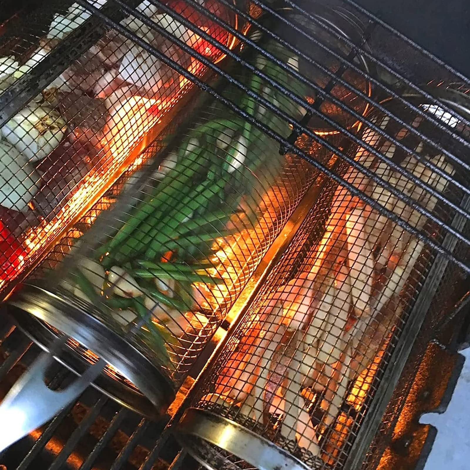 Rolling Grilling Basket Metal BBQ Barbecue Basket Net Portable Outdoor Camping Barbecue Rack Kitchen Gadgets - Bellarte Enchanté Rolling Grilling Basket Metal BBQ Barbecue Basket Net Portable Outdoor Camping Barbecue Rack Kitchen Gadgets