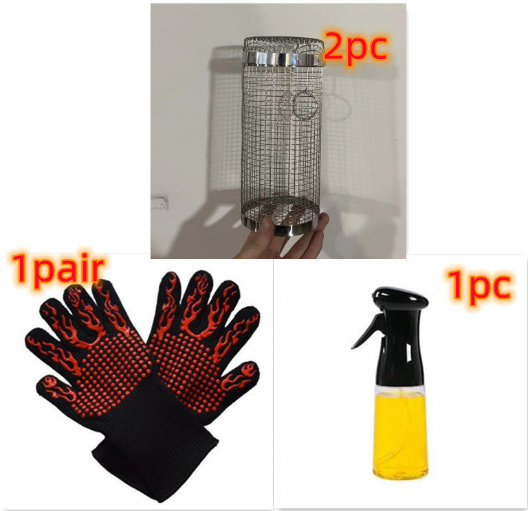 Rolling Grilling Basket Metal BBQ Barbecue Basket Net Portable Outdoor Camping Barbecue Rack Kitchen Gadgets - Bellarte Enchanté Rolling Grilling Basket Metal BBQ Barbecue Basket Net Portable Outdoor Camping Barbecue Rack Kitchen Gadgets