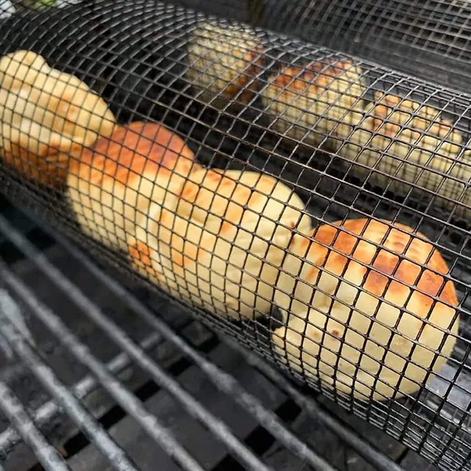 Rolling Grilling Basket Metal BBQ Barbecue Basket Net Portable Outdoor Camping Barbecue Rack Kitchen Gadgets - Bellarte Enchanté Rolling Grilling Basket Metal BBQ Barbecue Basket Net Portable Outdoor Camping Barbecue Rack Kitchen Gadgets