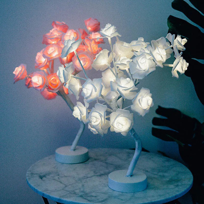 Rose Flower Lamp USB Battery Operated LED Table Lamp Bonsai Tree Night Lights Garland Bedroom Decoration Lights Home Decor - Bellarte Enchanté Rose Flower Lamp USB Battery Operated LED Table Lamp Bonsai Tree Night Lights Garland Bedroom Decoration Lights Home Decor