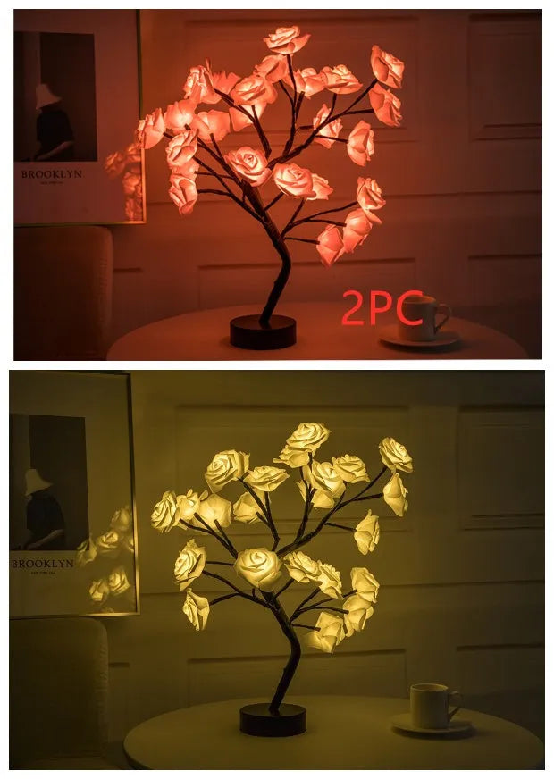 Rose Flower Lamp USB Battery Operated LED Table Lamp Bonsai Tree Night Lights Garland Bedroom Decoration Lights Home Decor - Bellarte Enchanté Rose Flower Lamp USB Battery Operated LED Table Lamp Bonsai Tree Night Lights Garland Bedroom Decoration Lights Home Decor