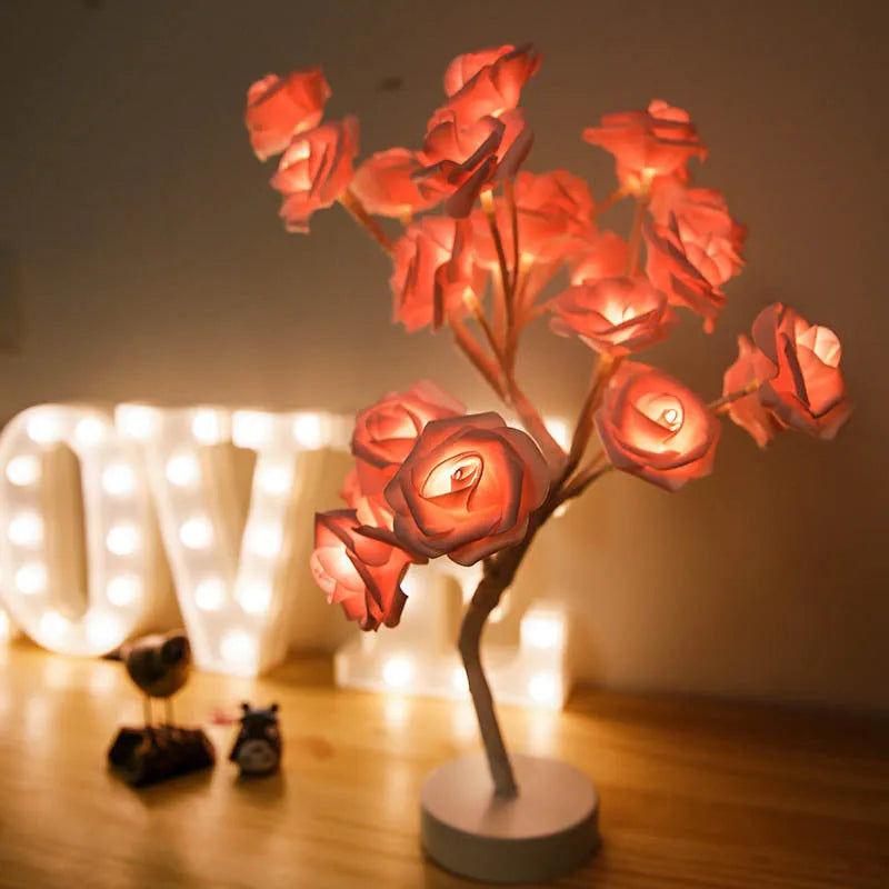 Rose Flower Lamp USB Battery Operated LED Table Lamp Bonsai Tree Night Lights Garland Bedroom Decoration Lights Home Decor - Bellarte Enchanté Rose Flower Lamp USB Battery Operated LED Table Lamp Bonsai Tree Night Lights Garland Bedroom Decoration Lights Home Decor
