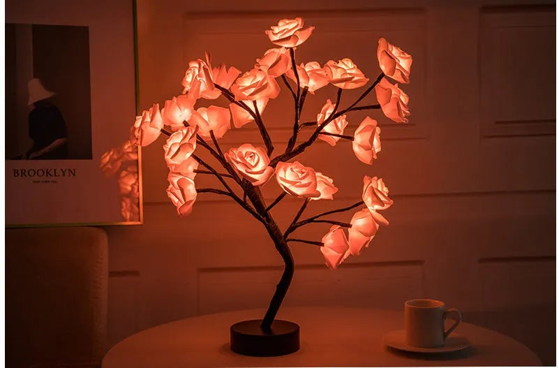 Rose Flower Lamp USB Battery Operated LED Table Lamp Bonsai Tree Night Lights Garland Bedroom Decoration Lights Home Decor - Bellarte Enchanté Rose Flower Lamp USB Battery Operated LED Table Lamp Bonsai Tree Night Lights Garland Bedroom Decoration Lights Home Decor
