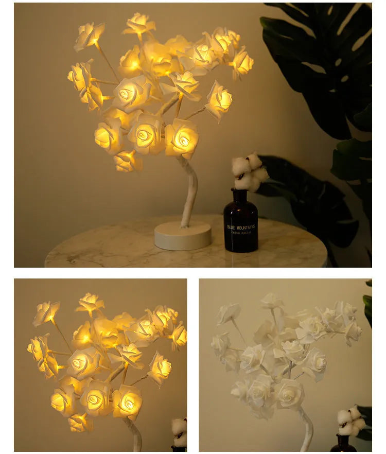 Rose Flower Lamp USB Battery Operated LED Table Lamp Bonsai Tree Night Lights Garland Bedroom Decoration Lights Home Decor - Bellarte Enchanté Rose Flower Lamp USB Battery Operated LED Table Lamp Bonsai Tree Night Lights Garland Bedroom Decoration Lights Home Decor