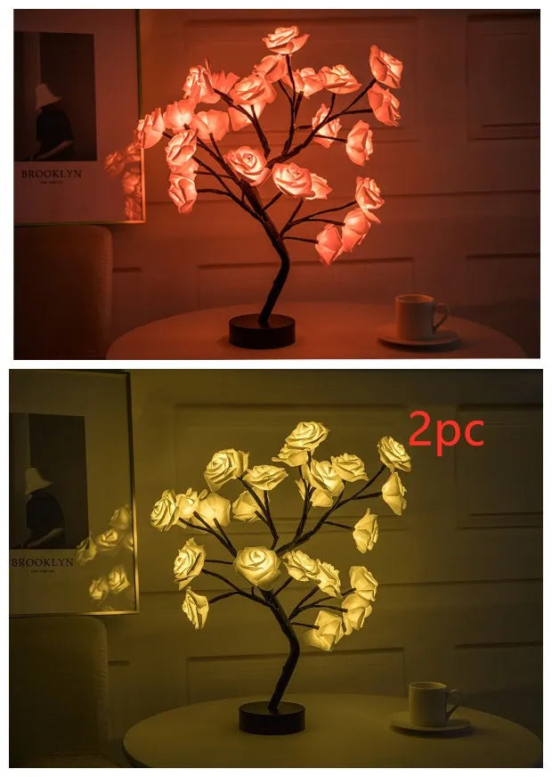 Rose Flower Lamp USB Battery Operated LED Table Lamp Bonsai Tree Night Lights Garland Bedroom Decoration Lights Home Decor - Bellarte Enchanté Rose Flower Lamp USB Battery Operated LED Table Lamp Bonsai Tree Night Lights Garland Bedroom Decoration Lights Home Decor