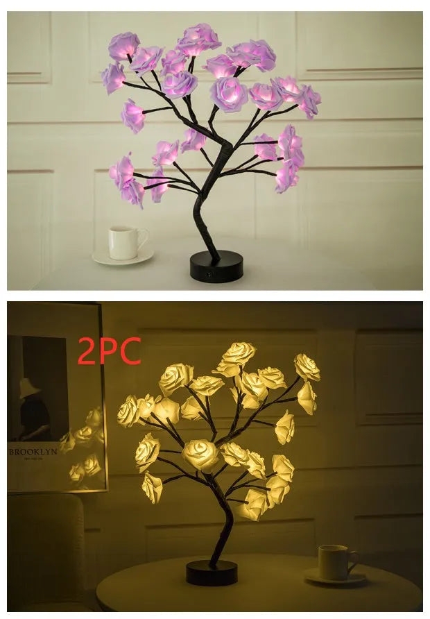 Rose Flower Lamp USB Battery Operated LED Table Lamp Bonsai Tree Night Lights Garland Bedroom Decoration Lights Home Decor - Bellarte Enchanté Rose Flower Lamp USB Battery Operated LED Table Lamp Bonsai Tree Night Lights Garland Bedroom Decoration Lights Home Decor