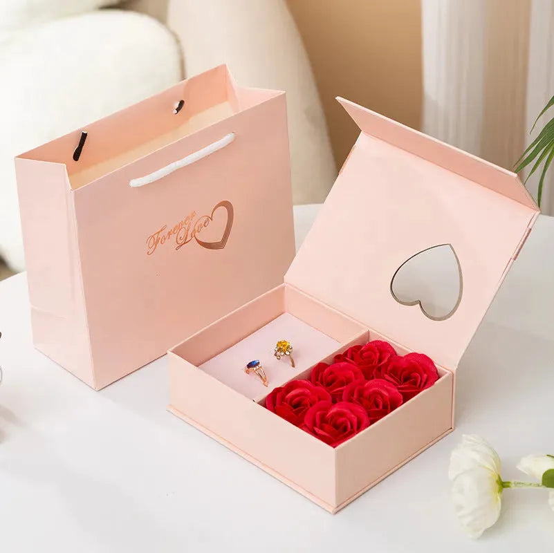 Roses Love Jewelry Box Valentine's Day Necklace Ring Ear Studs - Bellarte Enchanté Roses Love Jewelry Box Valentine's Day Necklace Ring Ear Studs