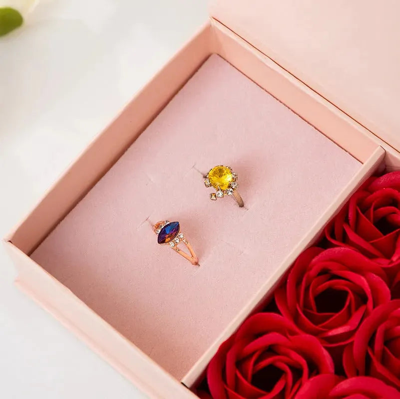 Roses Love Jewelry Box Valentine's Day Necklace Ring Ear Studs - Bellarte Enchanté Roses Love Jewelry Box Valentine's Day Necklace Ring Ear Studs