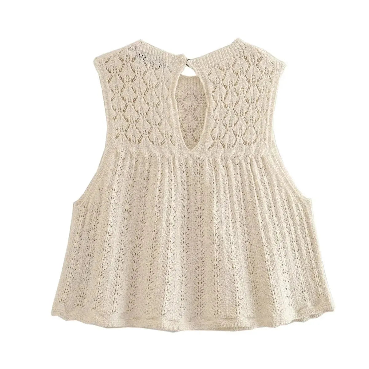 Round Neck Jacquard Mesh Hollow Out Sleeveless - Bellarte Enchanté Round Neck Jacquard Mesh Hollow Out Sleeveless
